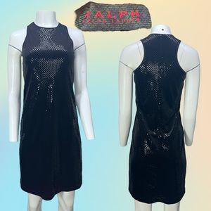 VTG 90's Black Sleeveless RALPH Ralph Lauren Shimmer Slinky Mini Dress Sz Small